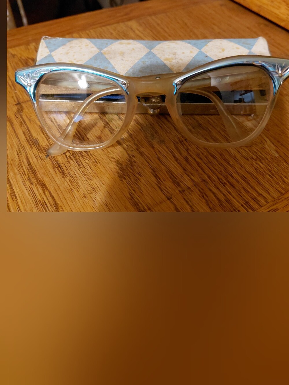 Source Unknown Clear Cat-Eye Glasses with Blue Accents